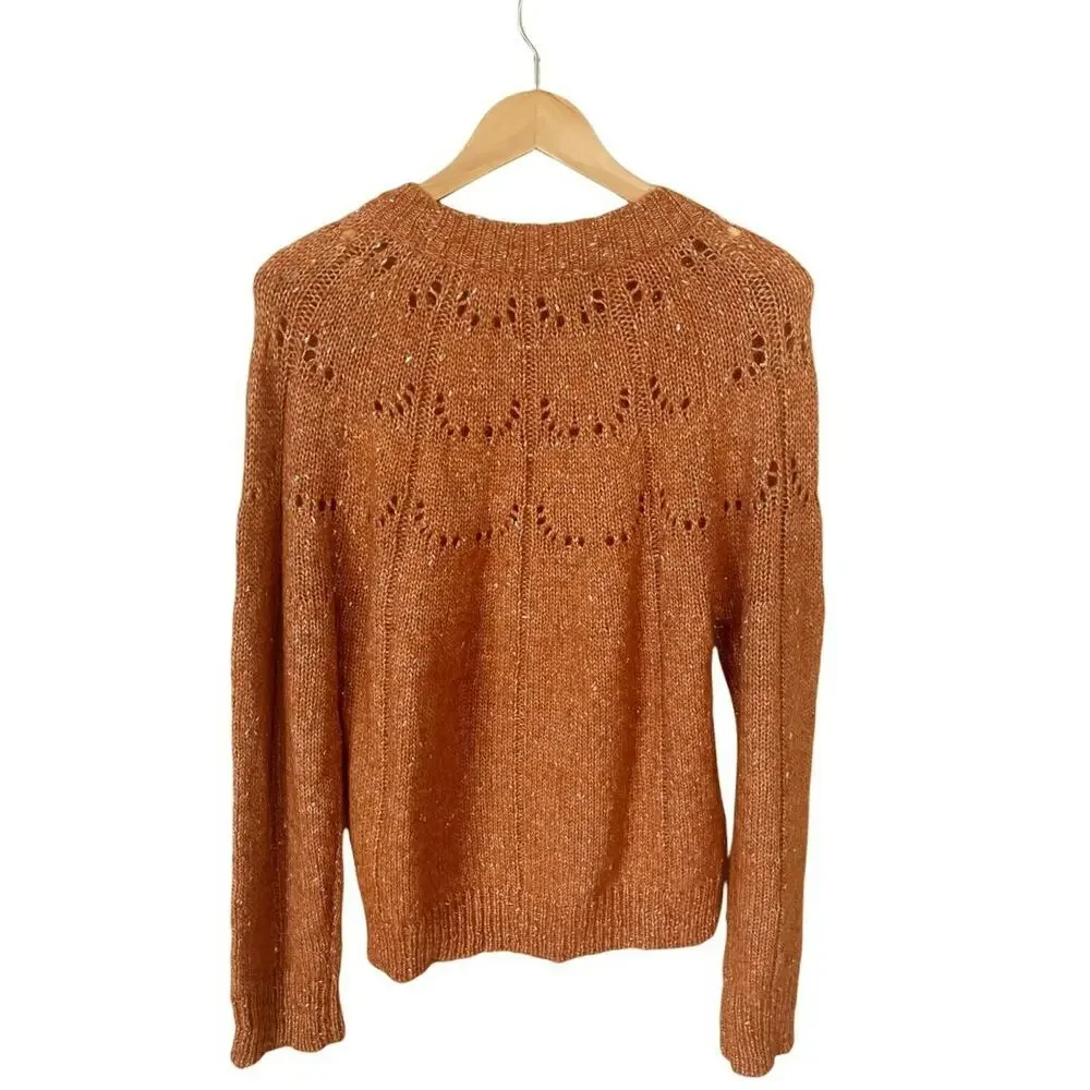 ROLLER RABBIT Velma Sweater Burnt Orange Alpaca Crew Neck Open-Knit Crew Neck - Picture 7 of 11